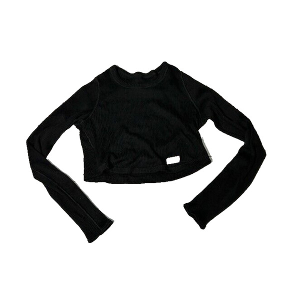 Alexander Wang Bodywear Womens Cropped Crewneck Top Long Sleeve Black Size S - Picture 1 of 9